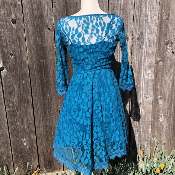 Free People Sheer Blue Lace Floral Dress - Size 0 - Picture 7 of 15